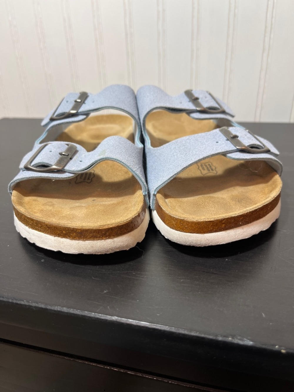 Cushionaire Light Blue Suede Two-Strap Buckle Cork Sandals - Size 8 Medium - Picture 5 of 14